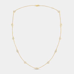 Gilded 1 and 1/10 Carat Lab-Grown Bezel-Set Diamond-By-The-Yard Necklace with Marquise and Round-Shaped Diamonds