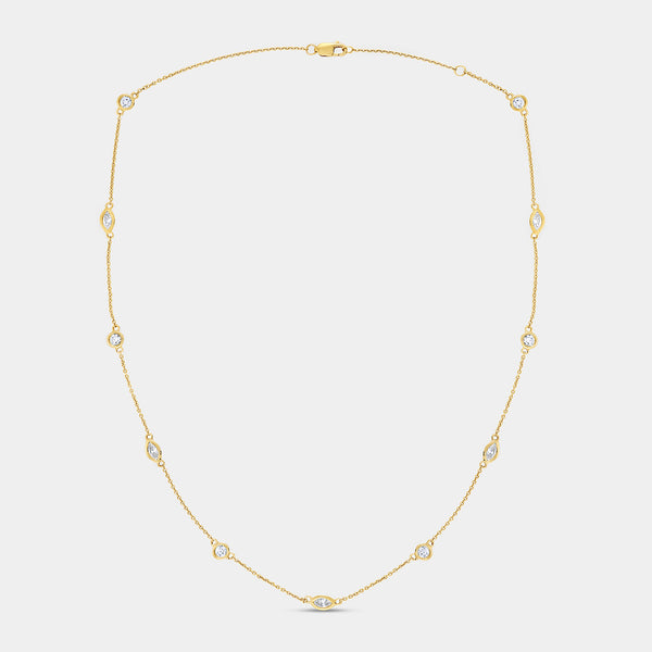 1 and 1/10 Carat Lab-Grown Bezel-Set Diamond-By-The-Yard Necklace with Marquise and Round-Shaped Diamonds — GILDED New York