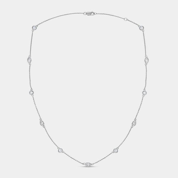 1 and 1/10 Carat Lab-Grown Bezel-Set Diamond-By-The-Yard Necklace with Marquise and Round-Shaped Diamonds — GILDED New York