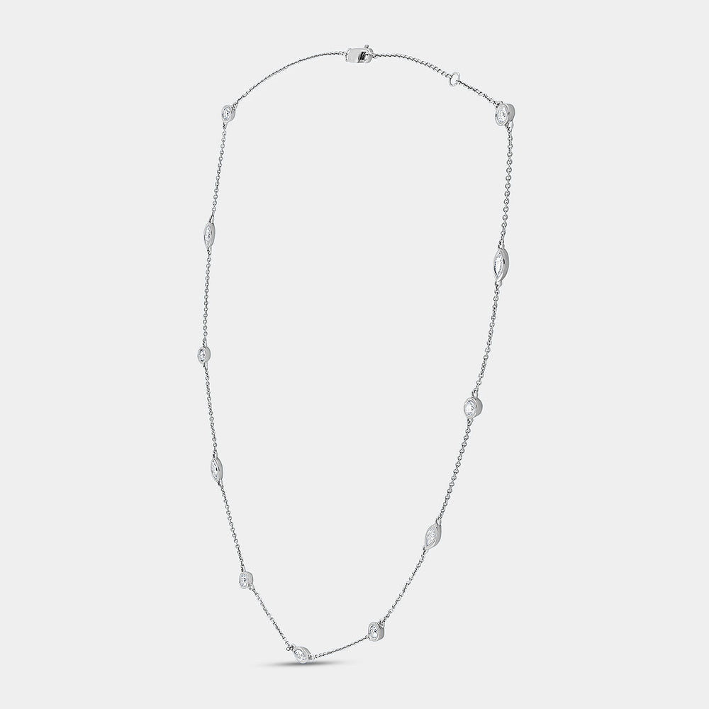 Gilded 1 and 1/10 Carat Lab-Grown Bezel-Set Diamond-By-The-Yard Necklace with Marquise and Round-Shaped Diamonds