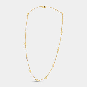 Gilded 1 and 1/10 Carat Lab-Grown Bezel-Set Diamond-By-The-Yard Necklace with Marquise and Round-Shaped Diamonds