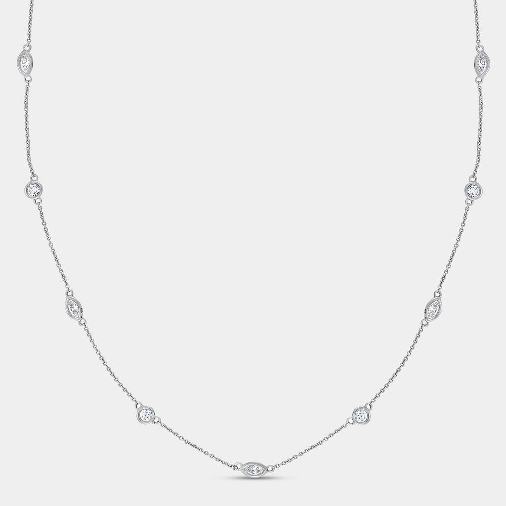 Gilded 1 and 1/10 Carat Lab-Grown Bezel-Set Diamond-By-The-Yard Necklace with Marquise and Round-Shaped Diamonds
