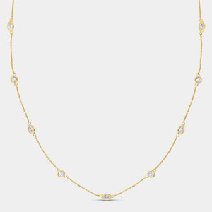 Gilded 1 and 1/10 Carat Lab-Grown Bezel-Set Diamond-By-The-Yard Necklace with Marquise and Round-Shaped Diamonds