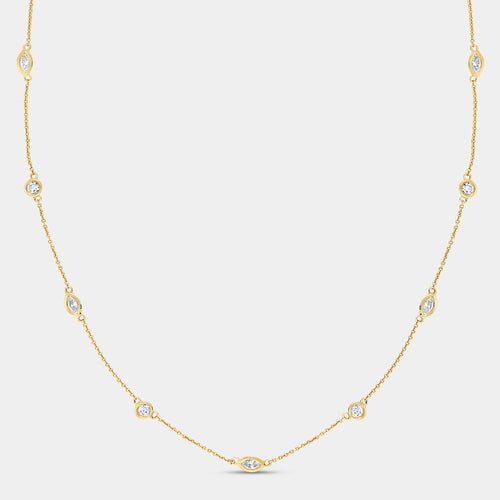 Gilded 1 and 1/10 Carat Lab-Grown Bezel-Set Diamond-By-The-Yard Necklace with Marquise and Round-Shaped Diamonds