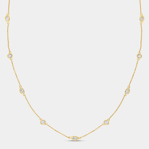 1 and 1/10 Carat Lab-Grown Bezel-Set Diamond-By-The-Yard Necklace with Marquise and Round-Shaped Diamonds — GILDED New York