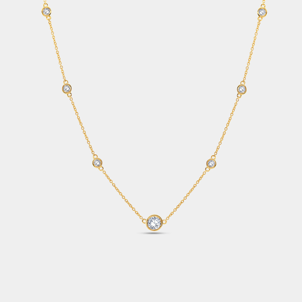 Gilded 1 Carat Lab-Grown Diamond Bezel-Set Diamonds-By-The-Yard Necklace