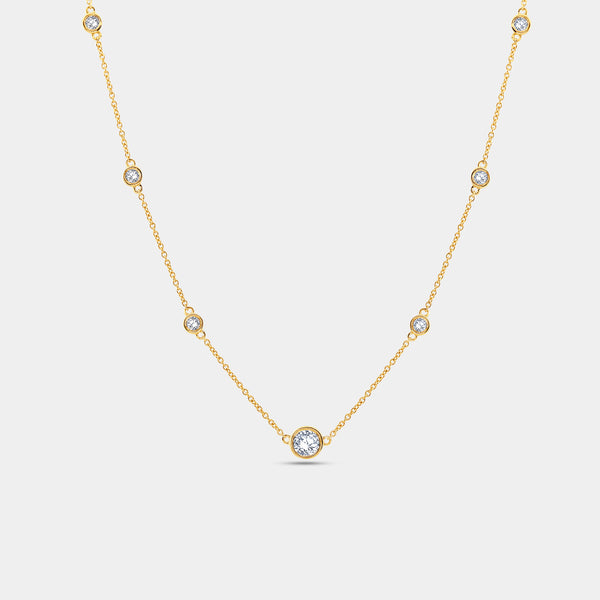 Gilded 1 Carat Lab-Grown Diamond Bezel-Set Diamonds-By-The-Yard Necklace