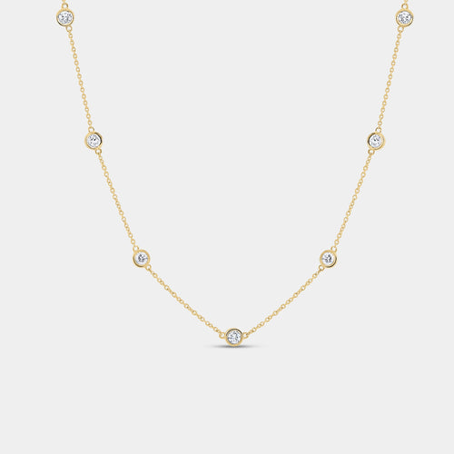Gilded 1 Carat Lab-Grown Diamond Round Bezel-Set Diamonds-By-The-Yard Necklace