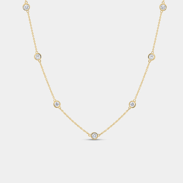 Gilded 1 Carat Lab-Grown Diamond Round Bezel-Set Diamonds-By-The-Yard Necklace