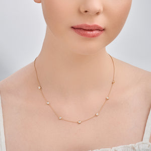 Gilded 1 Carat Lab-Grown Diamond Round Bezel-Set Diamonds-By-The-Yard Necklace