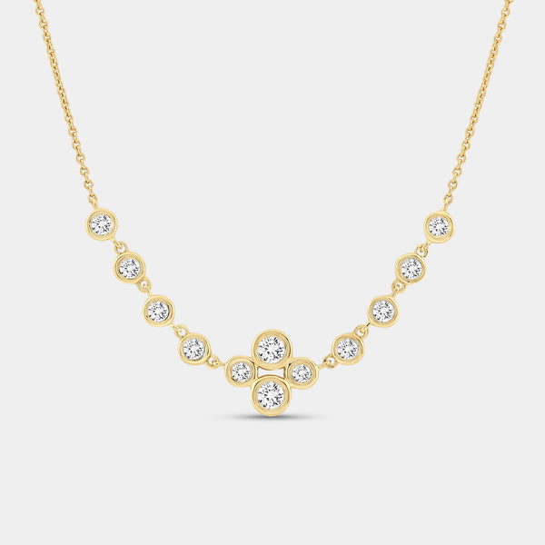 Gilded 3/4 Carat Lab-Grown Diamond Bezel-Set Necklace with A Floral Cluster