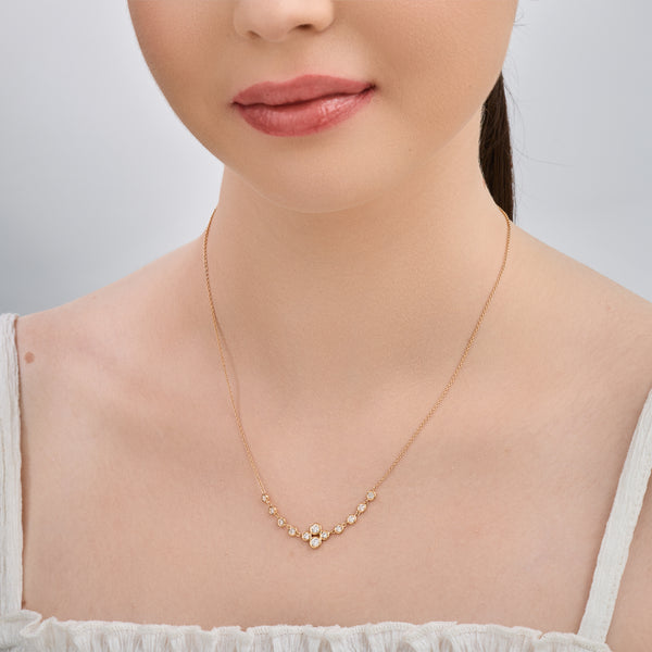 3/4 Carat Lab-Grown Diamond Bezel-Set Necklace with A Floral Cluster — GILDED New York