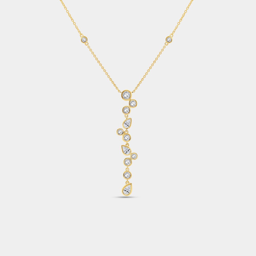Gilded 1 and 1/4 Carat Lab-Grown Diamond Bezel-Set Necklace with Multi-Shaped Stones and Diamond Stations