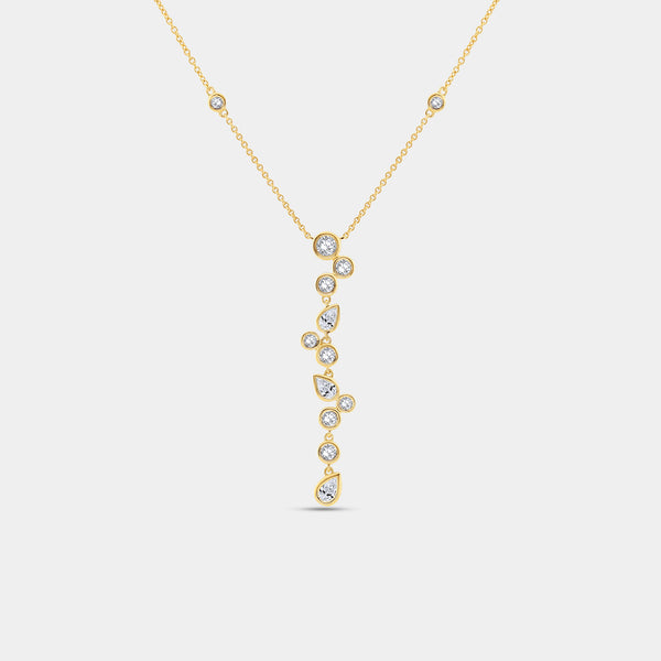 Gilded 1 and 1/4 Carat Lab-Grown Diamond Bezel-Set Necklace with Multi-Shaped Stones and Diamond Stations