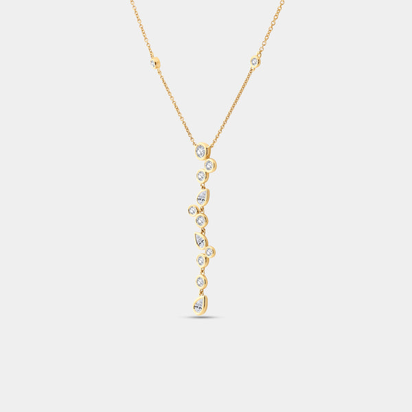 Gilded 1 and 1/4 Carat Lab-Grown Diamond Bezel-Set Necklace with Multi-Shaped Stones and Diamond Stations