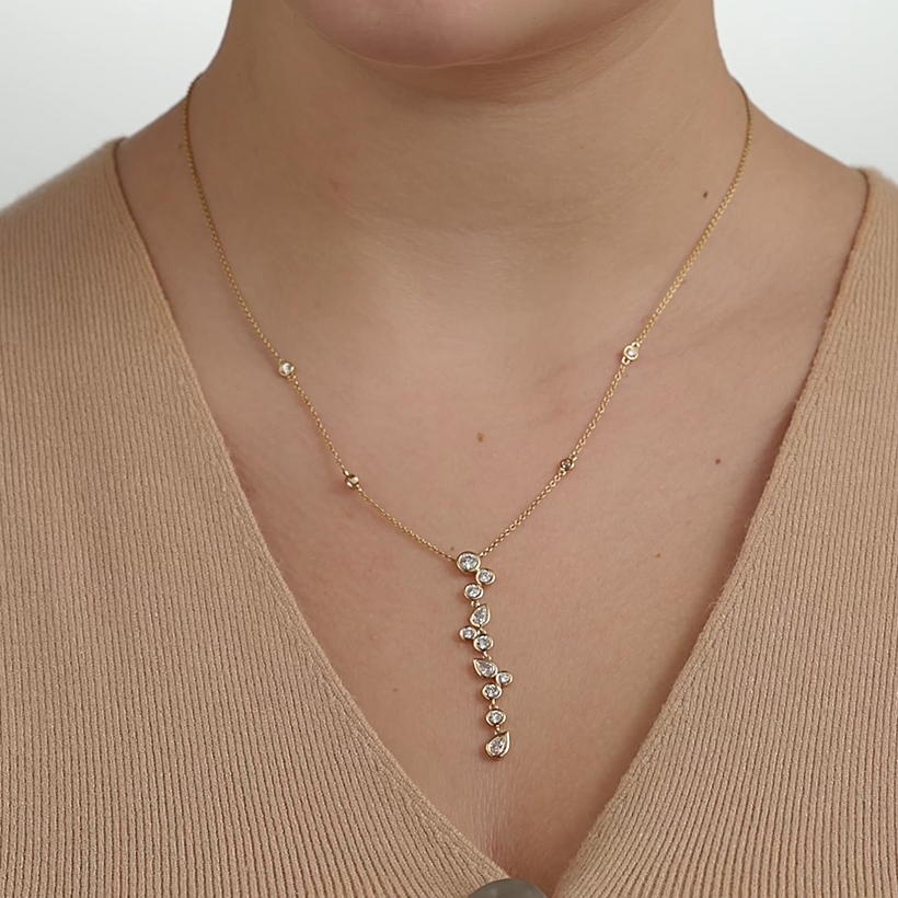 Gilded 1 and 1/4 Carat Lab-Grown Diamond Bezel-Set Necklace with Multi-Shaped Stones and Diamond Stations