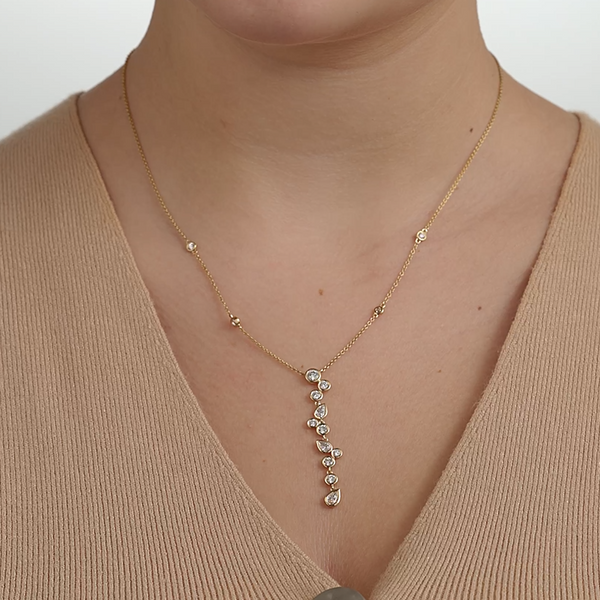 1 and 1/4 Carat Lab-Grown Diamond Bezel-Set Necklace with Multi-Shaped Stones and Diamond Stations — GILDED New York