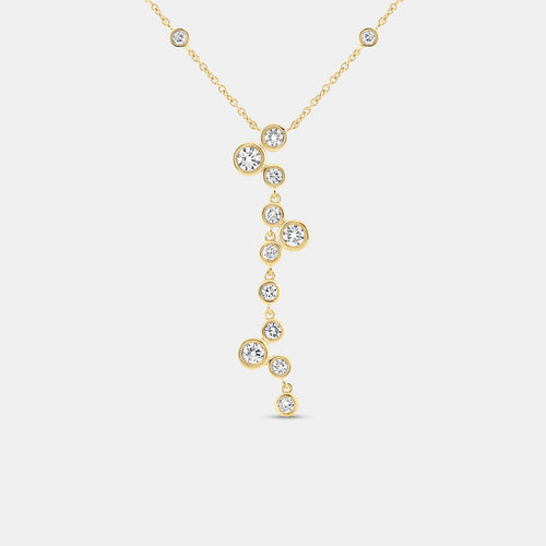 Gilded 1 Carat Lab-Grown Diamond Molecular Bezel-Set Necklace with Diamond Stations