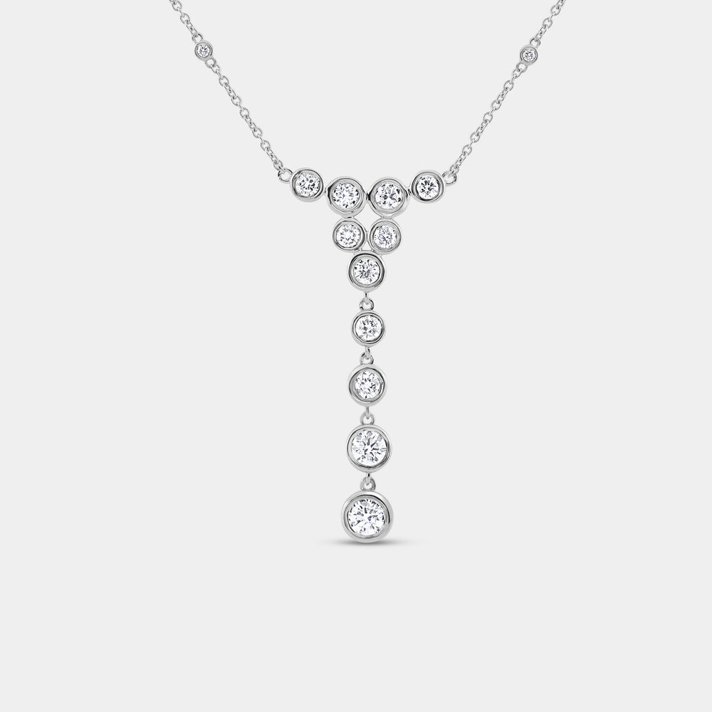 Gilded 1 and 1/4 Carat Lab-Grown Diamond Clustered Bezel-Set Necklace with Diamond Stations