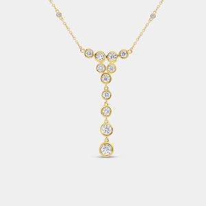 Gilded 1 and 1/4 Carat Lab-Grown Diamond Clustered Bezel-Set Necklace with Diamond Stations