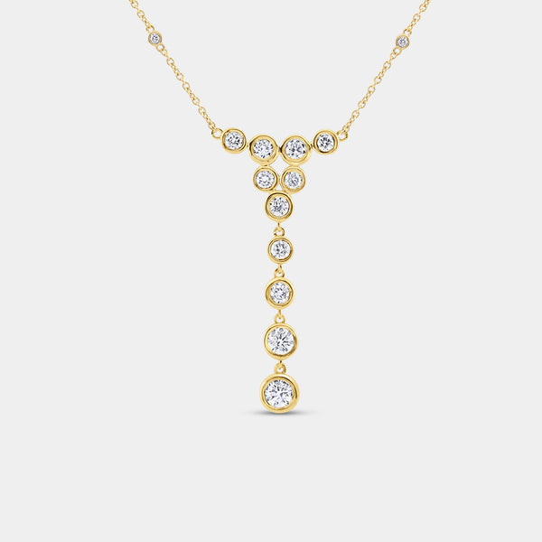 Gilded 1 and 1/4 Carat Lab-Grown Diamond Clustered Bezel-Set Necklace with Diamond Stations
