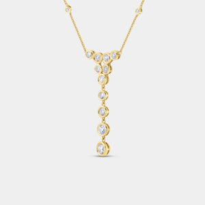 Gilded 1 and 1/4 Carat Lab-Grown Diamond Clustered Bezel-Set Necklace with Diamond Stations