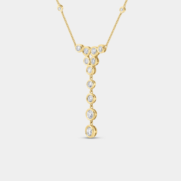 Gilded 1 and 1/4 Carat Lab-Grown Diamond Clustered Bezel-Set Necklace with Diamond Stations
