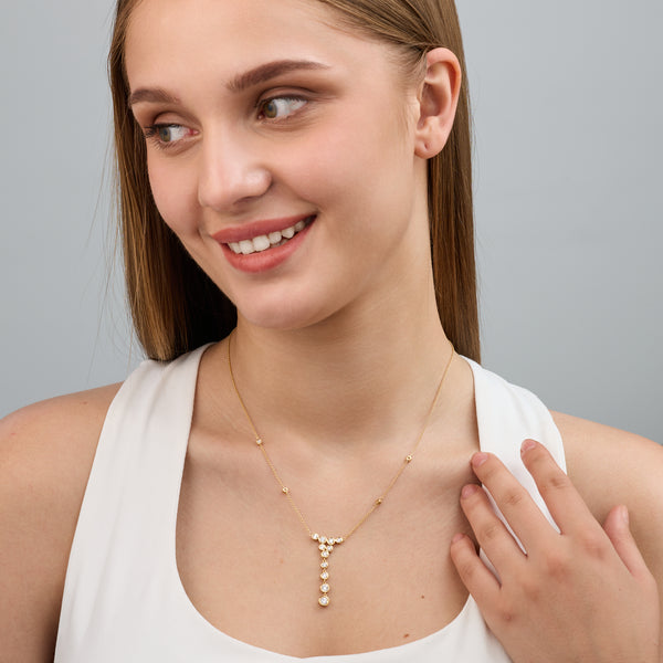 1 and 1/4 Carat Lab-Grown Diamond Clustered Bezel-Set Necklace with Diamond Stations — GILDED New York
