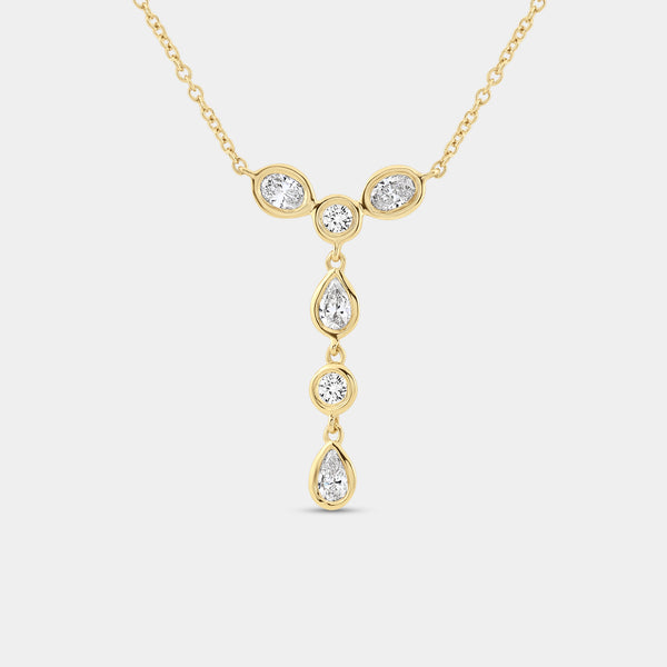 Gilded 1/2 Carat Lab-Grown Diamond Bezel-Set Necklace with Multi-Shaped Stones
