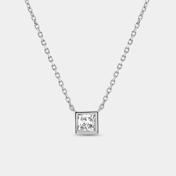 1/2 Carat Lab-Grown Diamond Princess-Cut, Bezel-Set Station Solitaire Pendant — GILDED New York