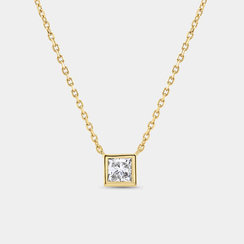Gilded 1/2 Carat Lab-Grown Diamond Princess-Cut, Bezel-Set Station Solitaire Pendant
