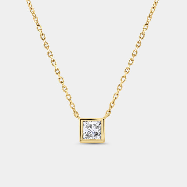 1/2 Carat Lab-Grown Diamond Princess-Cut, Bezel-Set Station Solitaire Pendant — GILDED New York