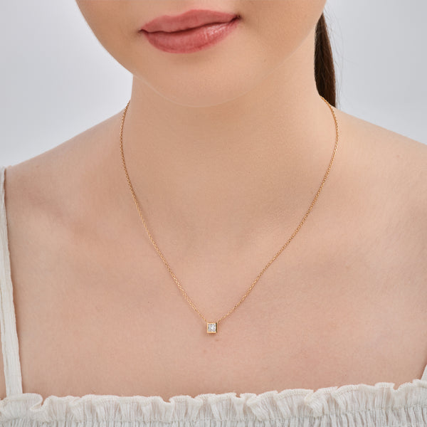 1/2 Carat Lab-Grown Diamond Princess-Cut, Bezel-Set Station Solitaire Pendant — GILDED New York