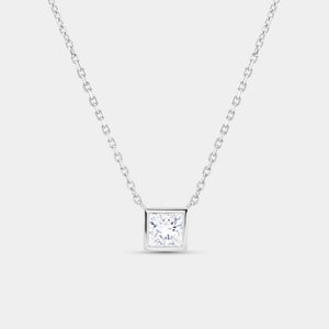 Gilded 1 Carat Lab-Grown Diamond Princess-Cut, Bezel-Set Station Solitaire Pendant