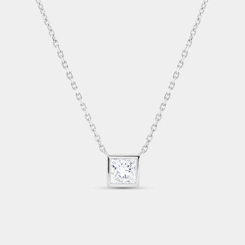 Gilded 1 Carat Lab-Grown Diamond Princess-Cut, Bezel-Set Station Solitaire Pendant
