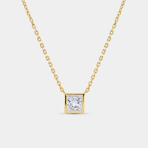 Gilded 1 Carat Lab-Grown Diamond Princess-Cut, Bezel-Set Station Solitaire Pendant