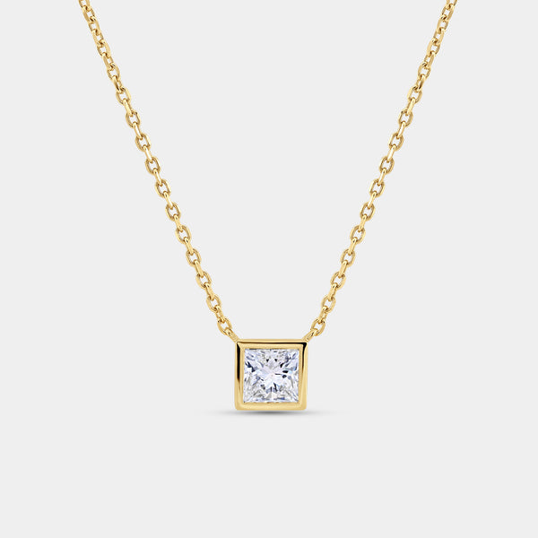 1 Carat Lab-Grown Diamond Princess-Cut, Bezel-Set Station Solitaire Pendant — GILDED New York