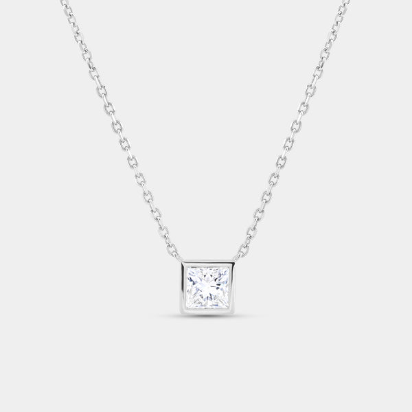 1 Carat Lab-Grown Diamond Princess-Cut, Bezel-Set Station Solitaire Pendant — GILDED New York