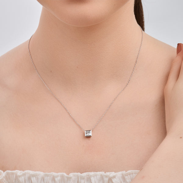 1 Carat Lab-Grown Diamond Princess-Cut, Bezel-Set Station Solitaire Pendant — GILDED New York