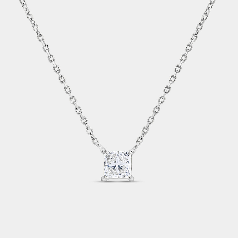 Gilded 1/2 Carat Lab-Grown Diamond Princess-Cut Station Solitaire Pendant