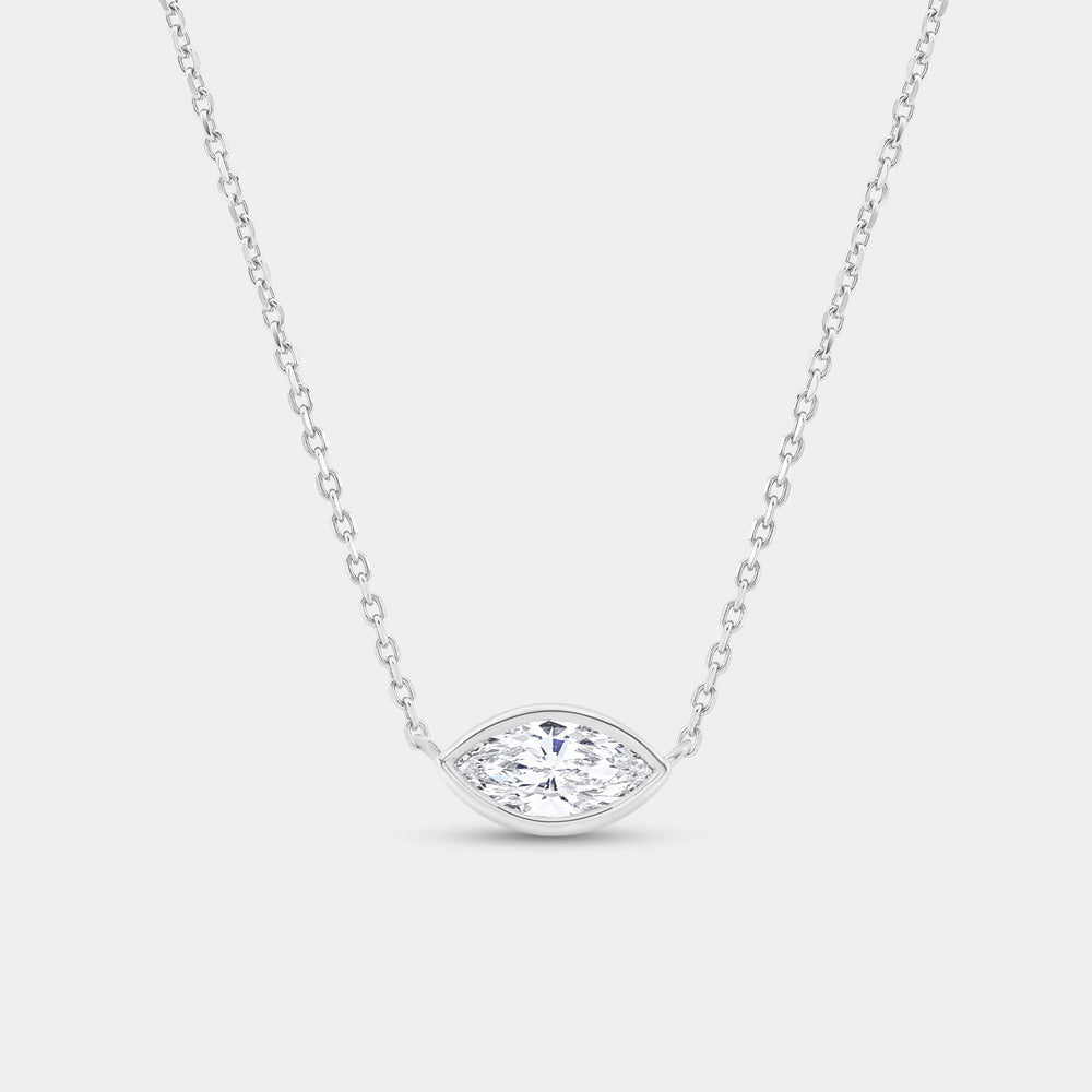 Gilded 1/2 Carat Lab-Grown Diamond Marquise-Shaped, Bezel-Set Station Solitaire Pendant