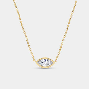 Gilded 1/2 Carat Lab-Grown Diamond Marquise-Shaped, Bezel-Set Station Solitaire Pendant
