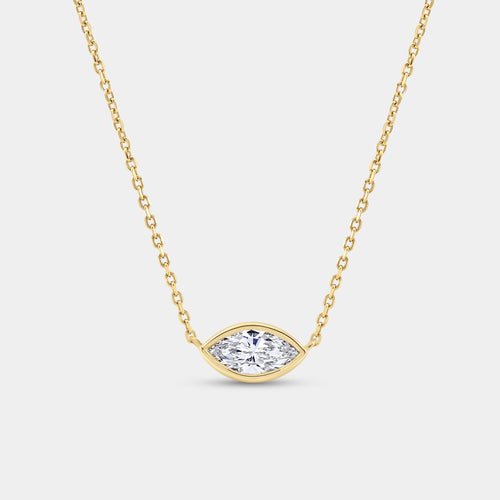 Gilded 1/2 Carat Lab-Grown Diamond Marquise-Shaped, Bezel-Set Station Solitaire Pendant