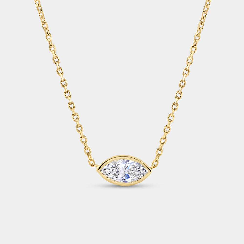 Gilded 1 Carat Lab-Grown Diamond Marquise-Shaped, Bezel-Set Station Solitaire Pendant