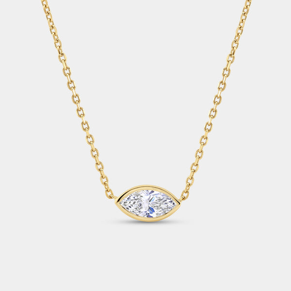 1 Carat Lab-Grown Diamond Marquise-Shaped, Bezel-Set Station Solitaire Pendant — GILDED New York