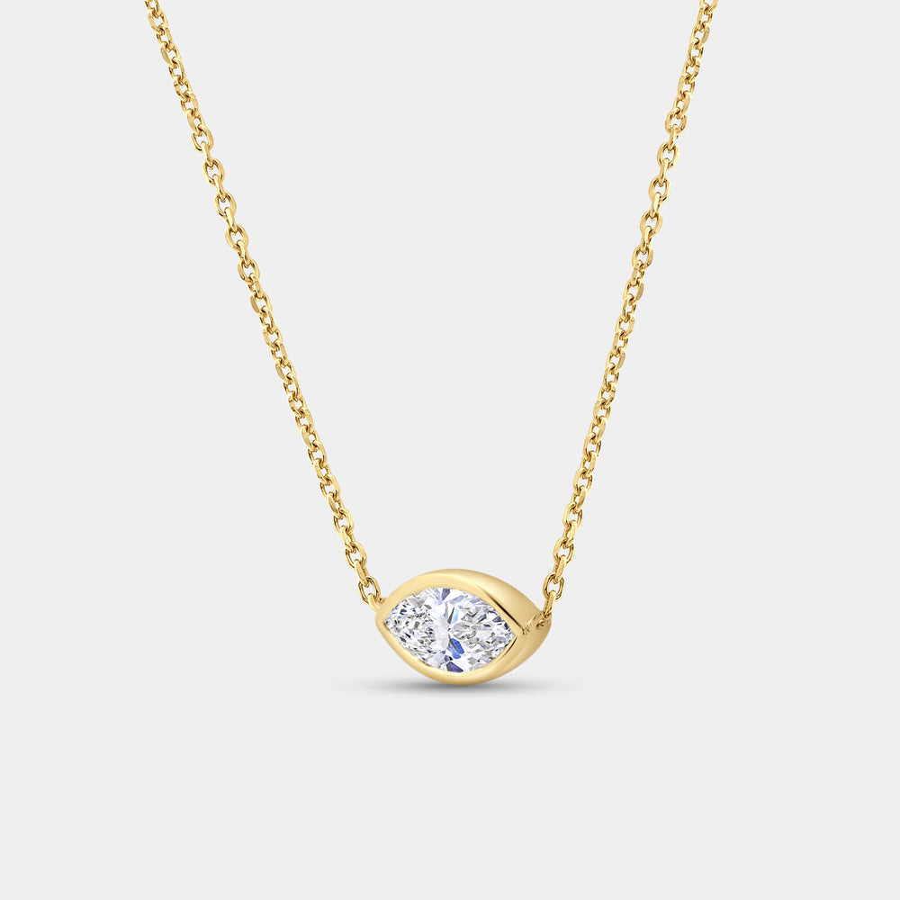 Gilded 1 Carat Lab-Grown Diamond Marquise-Shaped, Bezel-Set Station Solitaire Pendant
