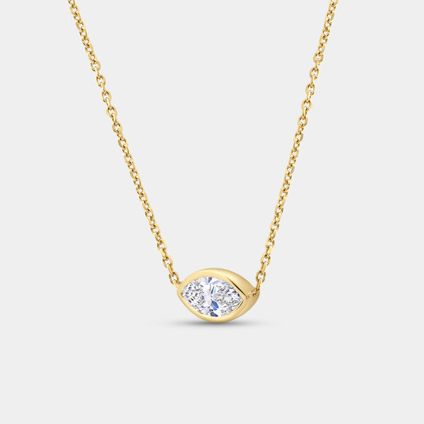 1 Carat Lab-Grown Diamond Marquise-Shaped, Bezel-Set Station Solitaire Pendant — GILDED New York