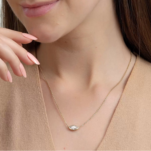 1 Carat Lab-Grown Diamond Marquise-Shaped, Bezel-Set Station Solitaire Pendant — GILDED New York
