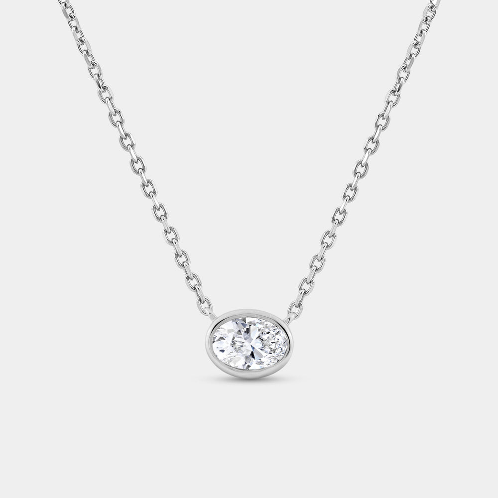 Gilded 1/2 Carat Lab-Grown Diamond Oval-Shaped, Bezel-Set Station Solitaire Pendant