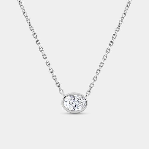 Gilded 1/2 Carat Lab-Grown Diamond Oval-Shaped, Bezel-Set Station Solitaire Pendant